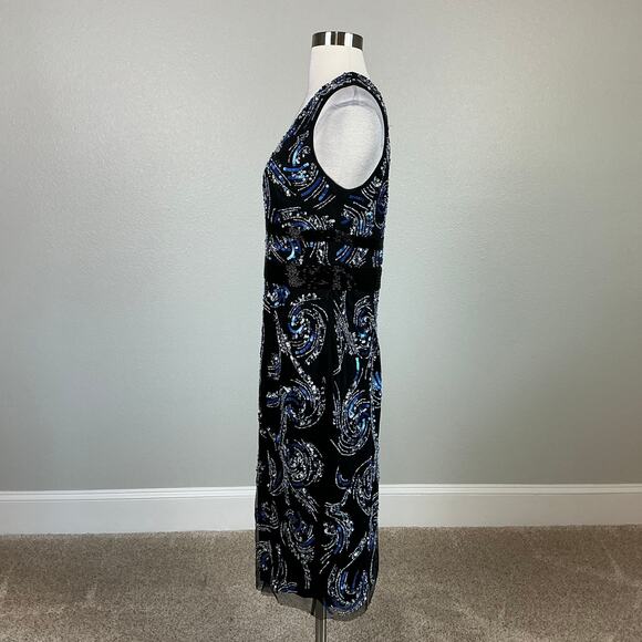 Aidan Mattox Black Beaded Deep V-Neck Cocktail Sheath Midi Dress Women’s Size 10 - Picture 5 of 14